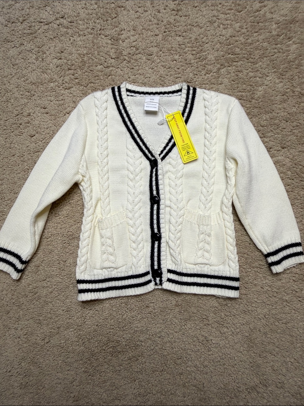 Amazon Cream Cable Knit Cardigan with Black Trim